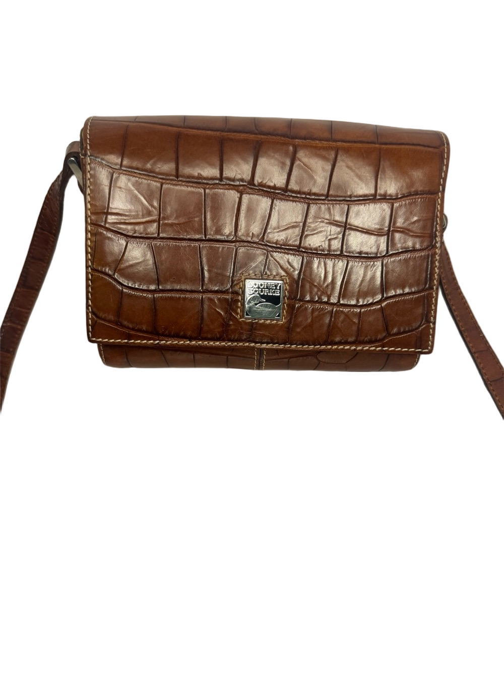 #329 Dooney & Bourke Bayou Brown Embossed Leather Mini Binocular Crossbody Bag